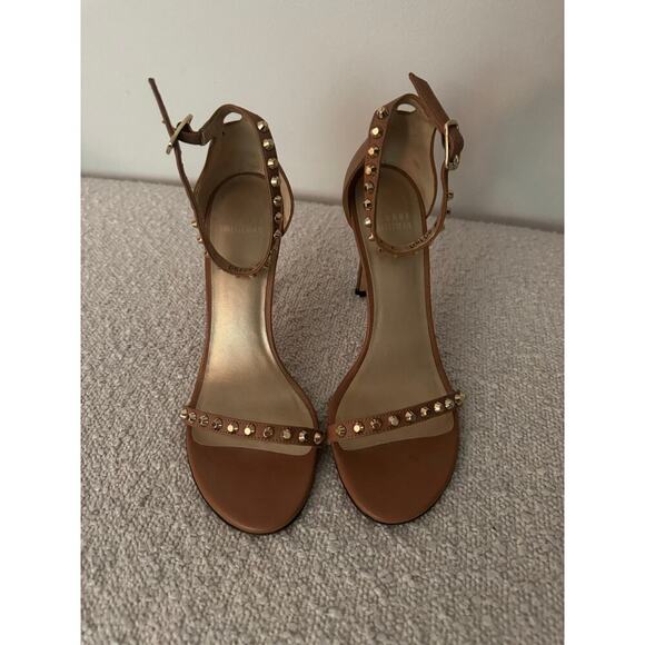STUART WEITZMAN Size 7 Brown Cognac Whatastud Nudist Heels Sandals Shoes 7 - Picture 2 of 10